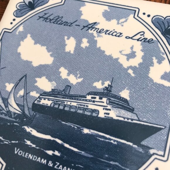 Set of 7 Vintage Holland America, Delft Blue Tile Coasters, Ceramic Cruise Ship - Picture 6 of 7